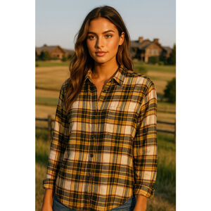 American Eagle Plaid Flannel Shirt Ahh-Mazingly Soft Boyfriend Fit Yellow Cozy